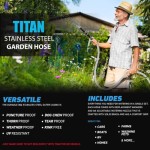 TITAN Garden Hose 150FT 304 Stainless Steel Metal Water Hose Flexible KinkFree Lightweight Durable Crush Resistant Fittin